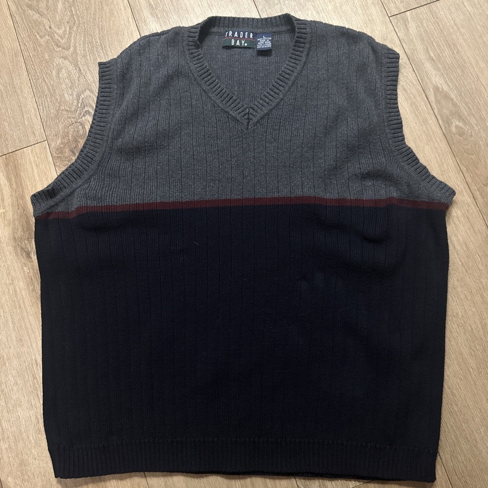 Trader Bay Men's Colorblock Sleeveless Sweater Vest Vintage Large Cotton‎
